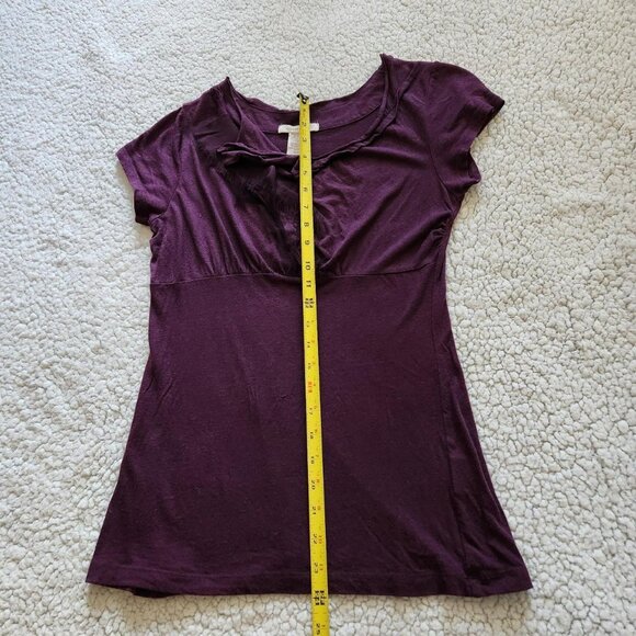 Vintage Dark Purple Top Sheer Ruffle Sz M Y2k short sleeve whimsigoth Witchy - Picture 8 of 8